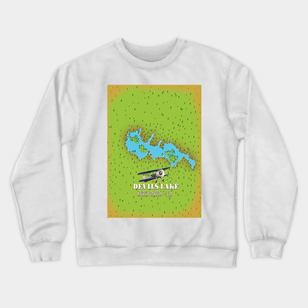 Devi's Lake North Dakota USA map Crewneck Sweatshirt by nickemporium1